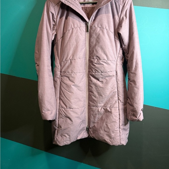 Purple Quilted Puffer Coat with Hood and High Collar - Picture 7 of 16